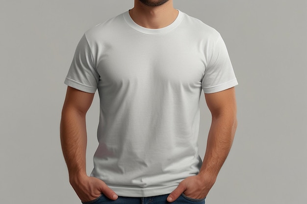 front view male model wearing white tshirt isolated plain background