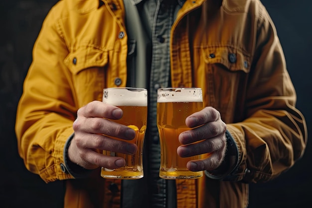 Photo front view of man holding beer pints