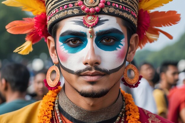 Front view man with festival look and makeup