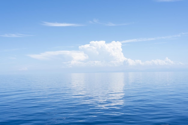 The front view in the morning sky is bright blue with clear white clouds