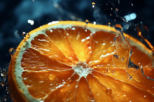 Front view of orange slice in water