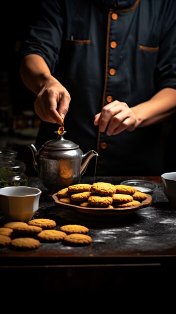 A front view person making tea with boiled water