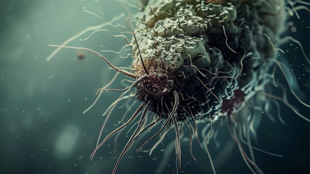 Photo front view photography of vibrio cholerae with hard light elements and neutral color palette