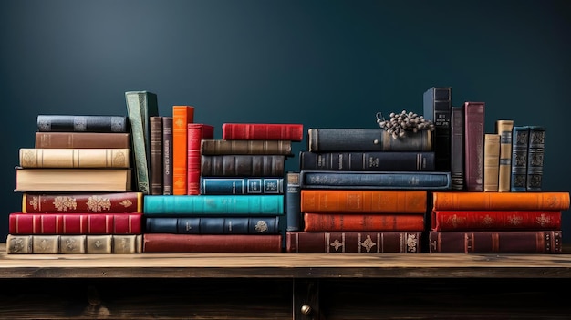 Front view pile of books on minimalistic background or stock of books for world book day background