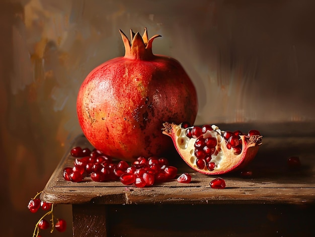 Photo front view of pomegranate fruit over wooden table