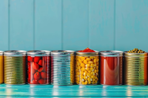 Photo front view preserved foods in cans