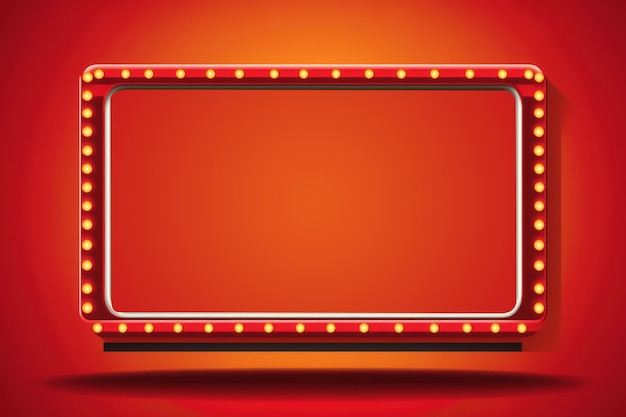 Front view retro billboard on shiny red background with copy space