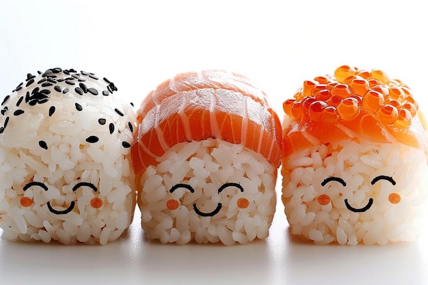 Front view smiley friends with sushi