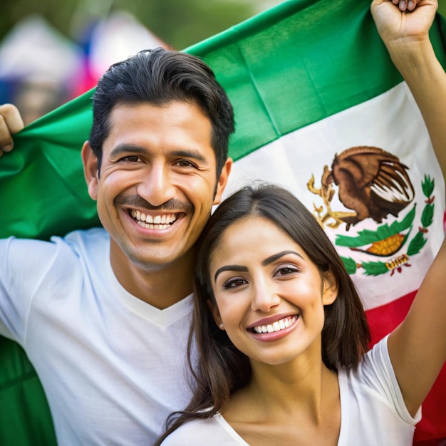 Front view smiley man and girl with mexican flag Ai generator