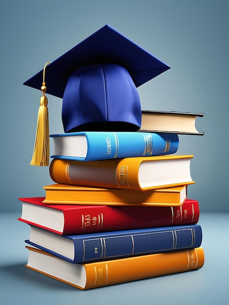 Front view of stacked books graduation cap education day book world book day open book education ai