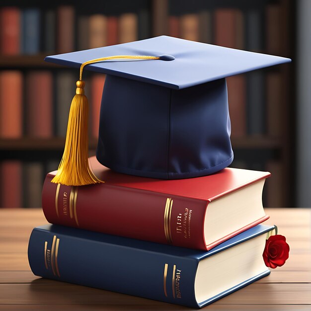 Front view of stacked books graduation cap education day book world book day open book education ai