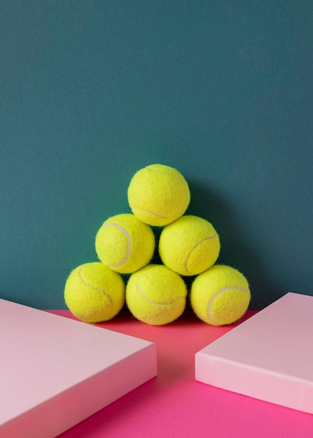 Front view of stacked tennis balls