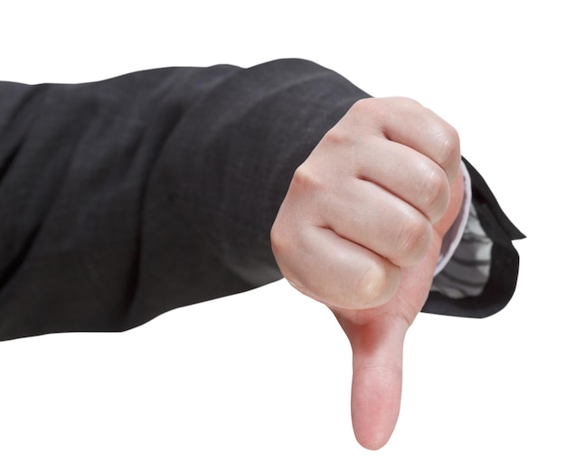 Photo front view of thumbs down sign hand gesture