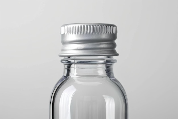 Front view of transparent glass bottle on white background