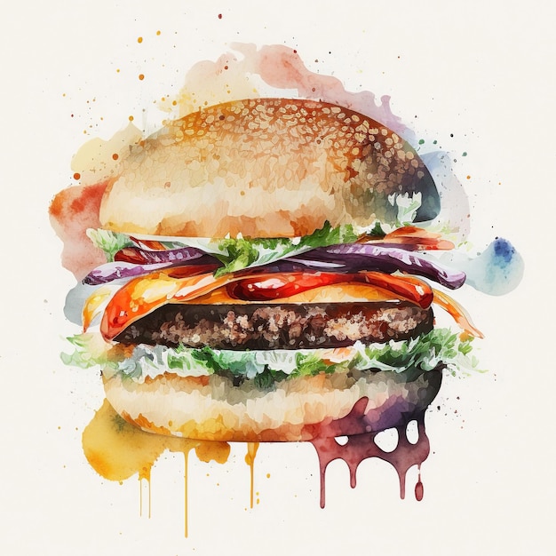 front view watercolor burger