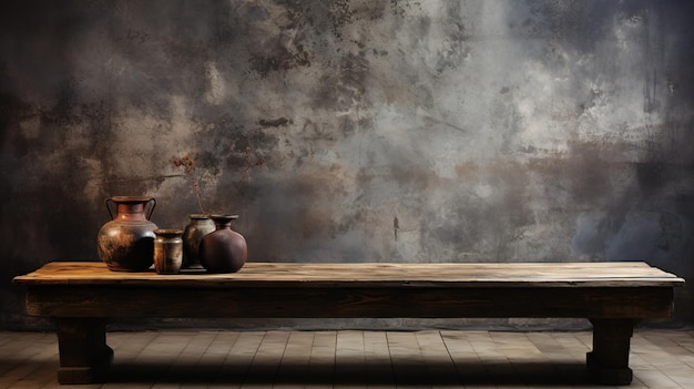 Front View of Weathered Concrete Table Ideal for Product Placement on Concrete Background