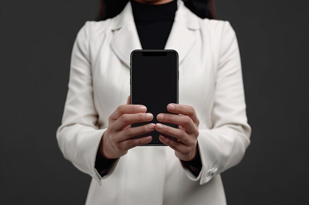 Front view of woman holding phone