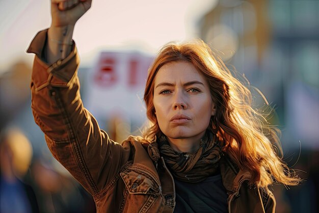 Photo front view woman protesting outdoors