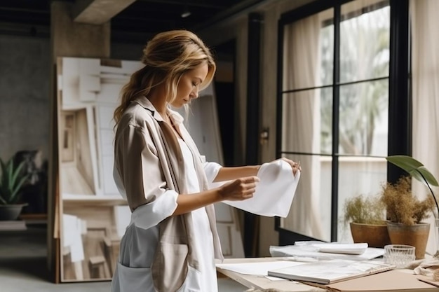 Front view woman working as interior designer