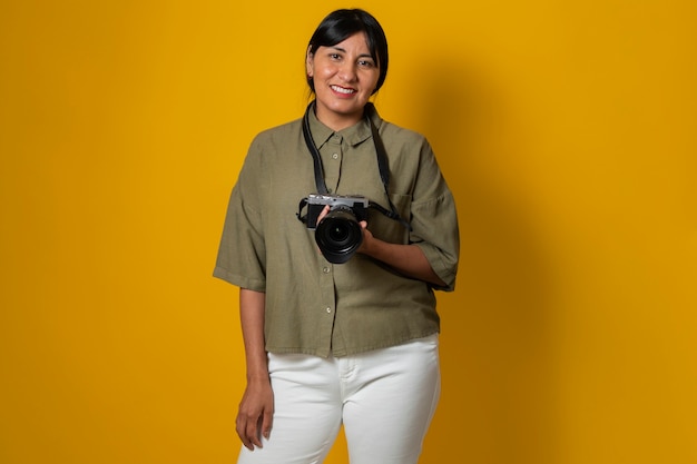 Front view woman working as a photographer