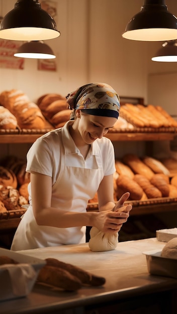 Front view woman working in bakery