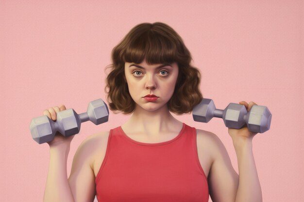 Photo front view young female holding weights