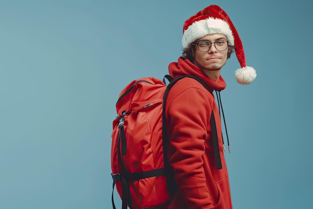 Front view young male with present bag and capholidays christmas santa