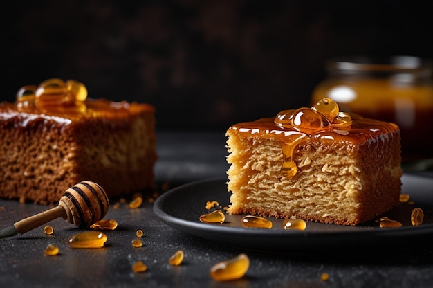 Photo front view yummy cream cake on dark background dessert pie color sweet birthday honey sugar tea