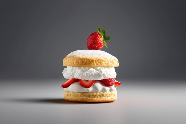 Front view yummy creamy strawberry shortcake on the dark background