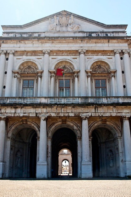 Frontal view of the National Palace of Ajuda located on Lisbon, Portugal.