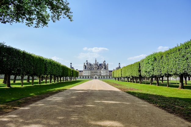 Frontal view in a sunny day in Chambord castle France on July