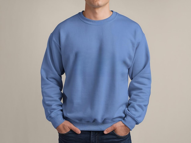 Photo frontfacing mockup model plain sweatshirt hands in pockets clean blank surface