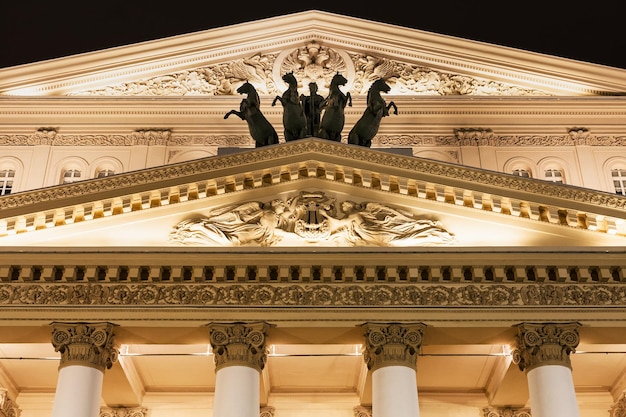 Fronton of Bolshoi Theatre in Moscow in night