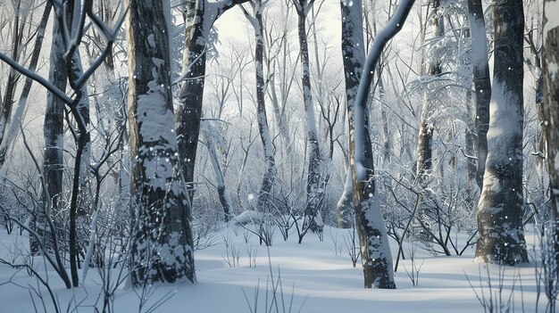 Photo frost covered trees along snowy forest path early morning