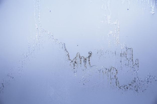 frost patterns on window glass, abstract background winter rime snow