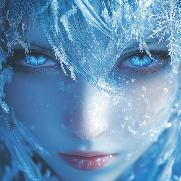 Photo frost queen closeup mythical anime character fantasy detailed ice portrait magical intrica