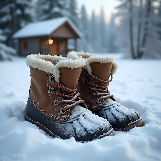 Photo frostcovered boots on a frozen snow path