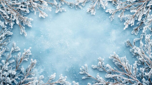 FrostCovered Branches on a Blue Background