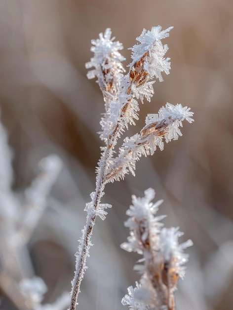 FrostCovered Plant Stems in Winter CloseUp