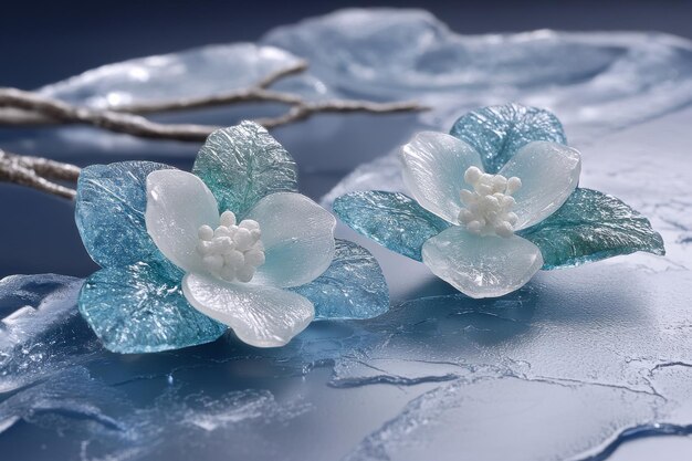 Photo frosted flowers on icy surface portraying winters chilly embrace