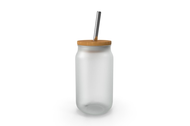 Frosted Glass Drinking Mug with Metal Straw