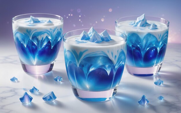 a frosted glass unveils the ethereal beauty of Magical blue crystal milk