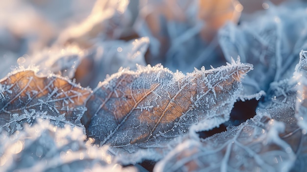 Frosted leaves with intricate details capturing winter39s beauty in nature