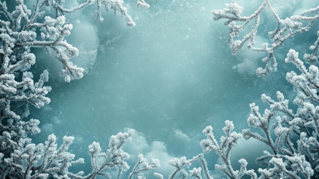 Frosty Branches Forming a Frame Against a Teal Background