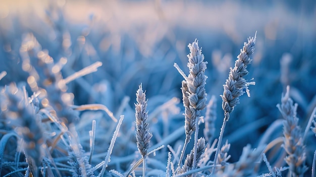 Frosty frost in spring in the fields with winter wheat Severe frost damages crops in the spring