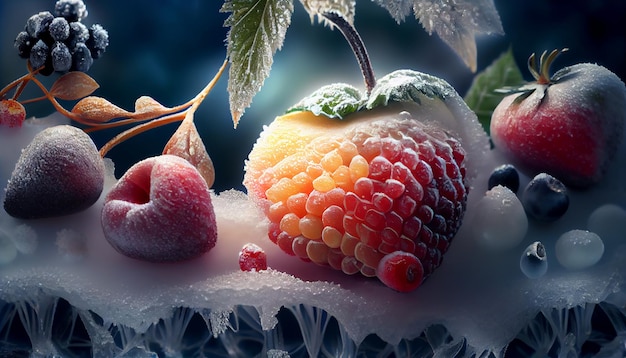 Frosty fruit filled wallpaper widescreen format Generate Ai