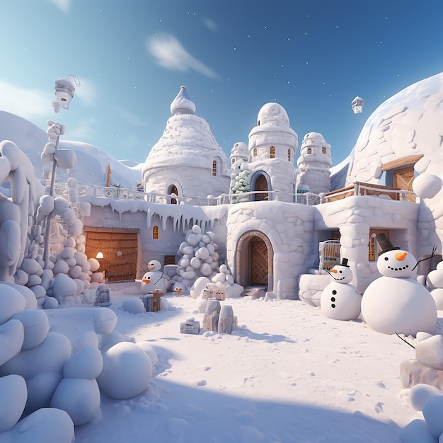 Frosty and a gang of mischievous snowmen are building an enormous snow fort in a snowcovered