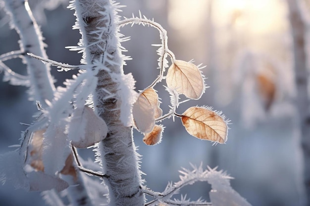 a frosty plant with frost on it and the sun shining through the leaves