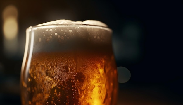 Frothy gold beer in transparent pint glass generated by AI