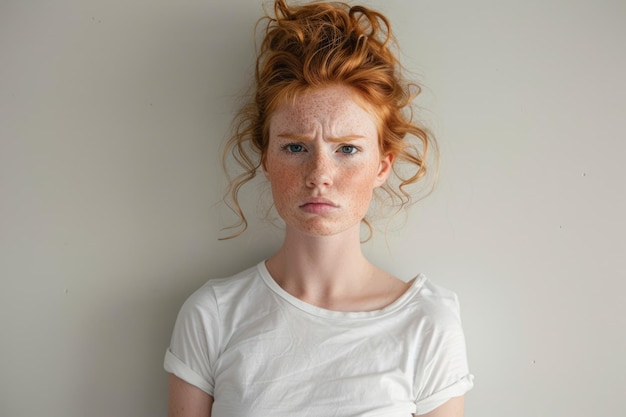 Frowning Woman Young Adult Ginger Female Looking Aside with Displeasure